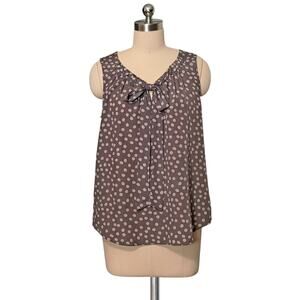 Loft ANN TAYLOR  Brown Tan Polka Dot Tie Neck Bow Tank Top Blouse M